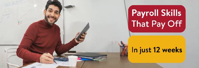 Potential student at work doing accounting work. Payroll skills that pay off in just 12 weeks