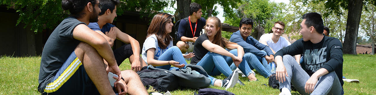 students sitting on lawn