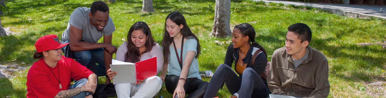 Students on a lawn