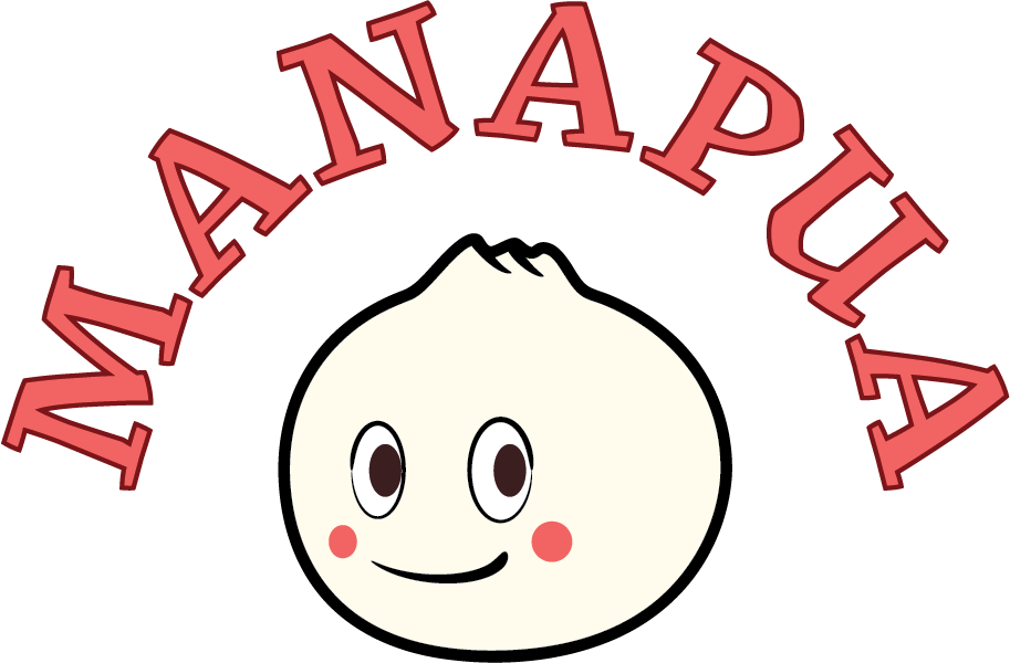 MANAPUA logo of a manapua bun with a smiling face on it