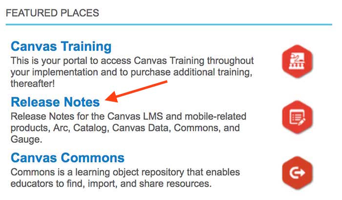 Arrow pointing to release notes