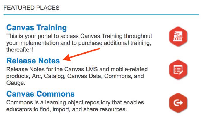 Arrow pointing to release notes