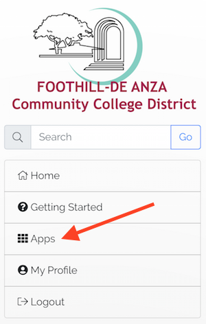 Arrow pointing to Apps on MyPortal navigation menu