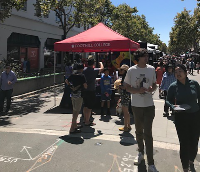 Crowd on street in urban setting