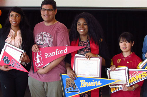 Group of students with college pendents