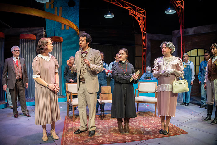 Ensemble cast of Rossum's Universal Robots on stage Rossum's Universal Robots Nov. 7-23